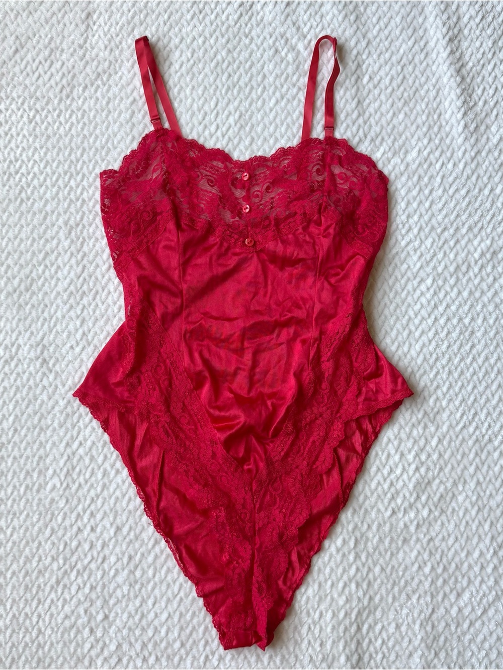 VTG 70s 80s Ashley Taylor Lace Teddy Romper Bodysuit Lingerie M Red Coquette